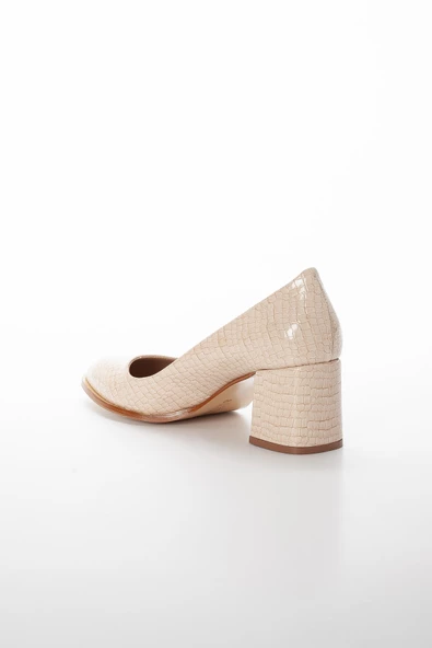 Büyük Numara Kroko Rugan Bej Kadın Topuklu Ayakkabı - Resim 4