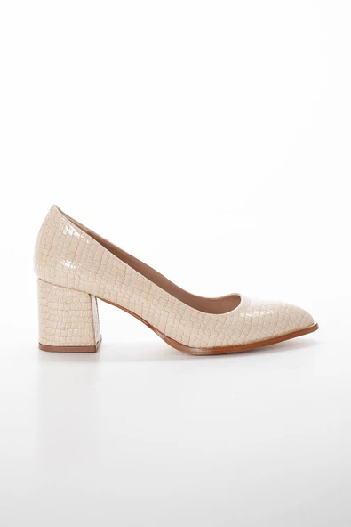 Büyük Numara Kroko Rugan Bej Kadın Topuklu Ayakkabı - Resim 2