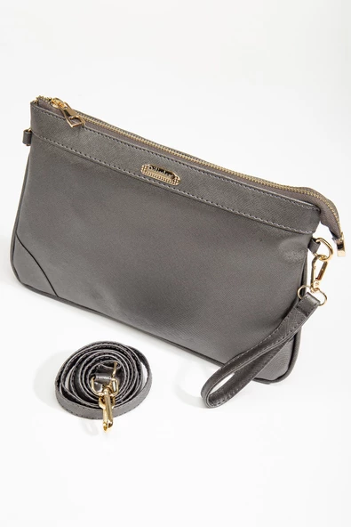 Prada Malzeme Uzun Kısa Askılı Platin Kadın Portföy Çanta - Resim 4