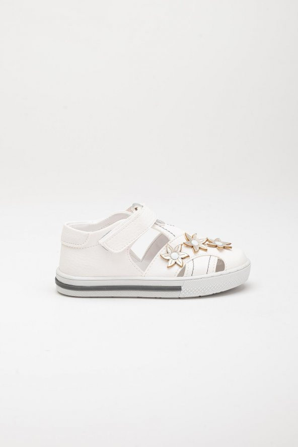 Şirinbebe Şiringenç Çiçekli Model Beyaz Kız ilkadım Bebek Çocuk Ayakkabı Sandalet - Resim 2