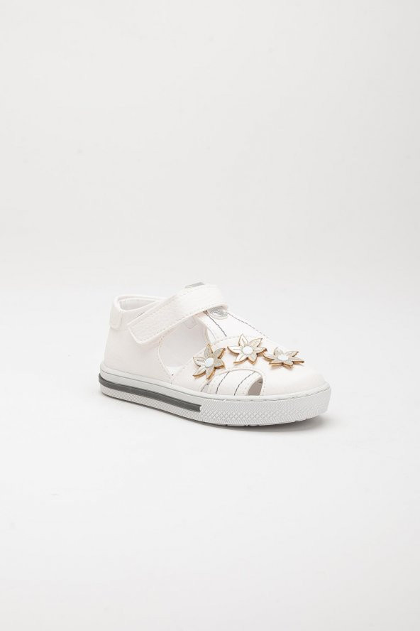 Şirinbebe Şiringenç Çiçekli Model Beyaz Kız ilkadım Bebek Çocuk Ayakkabı Sandalet - Resim 3