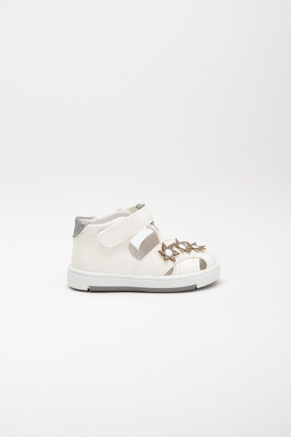 Şirinbebe Şiringenç Çiçekli Model Beyaz Kız ilkadım Bebek Çocuk Ayakkabı Sandalet - Resim 5