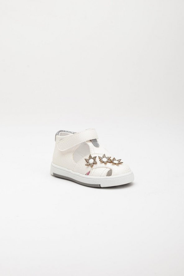 Şirinbebe Şiringenç Çiçekli Model Beyaz Kız ilkadım Bebek Çocuk Ayakkabı Sandalet - Resim 6