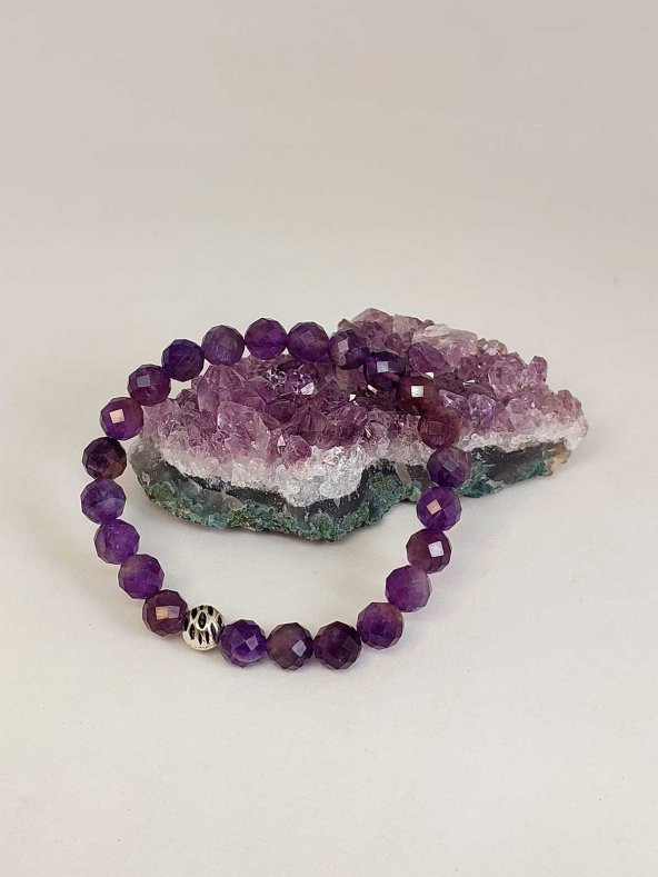 Ametist Taşı Koyu Renk Faset Kesim 8mm Bileklik (39700-tek) - Resim 5