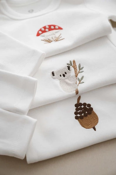 Ohlala Koala 3lü Nakışlı Çıt Çıtlı Uzun Kollu Body-zıbın Model 1 - 3