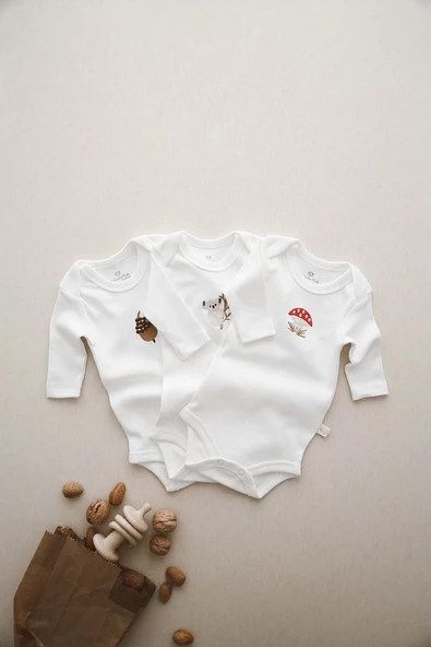 Ohlala Koala 3lü Nakışlı Çıt Çıtlı Uzun Kollu Body-zıbın Model 1