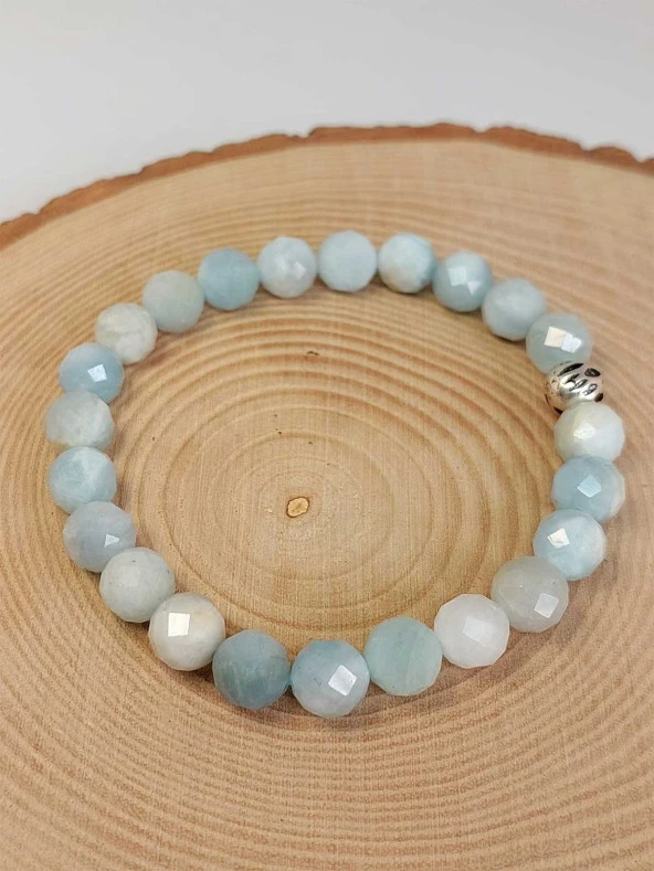 Akuamarin Taşı Faset Kesim 8mm Unisex Bileklik (42520-tek) - Resim 2