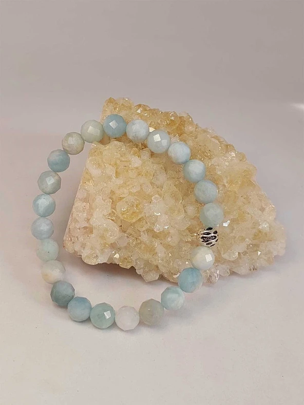 Akuamarin Taşı Faset Kesim 8mm Unisex Bileklik (42520-tek) - Resim 4