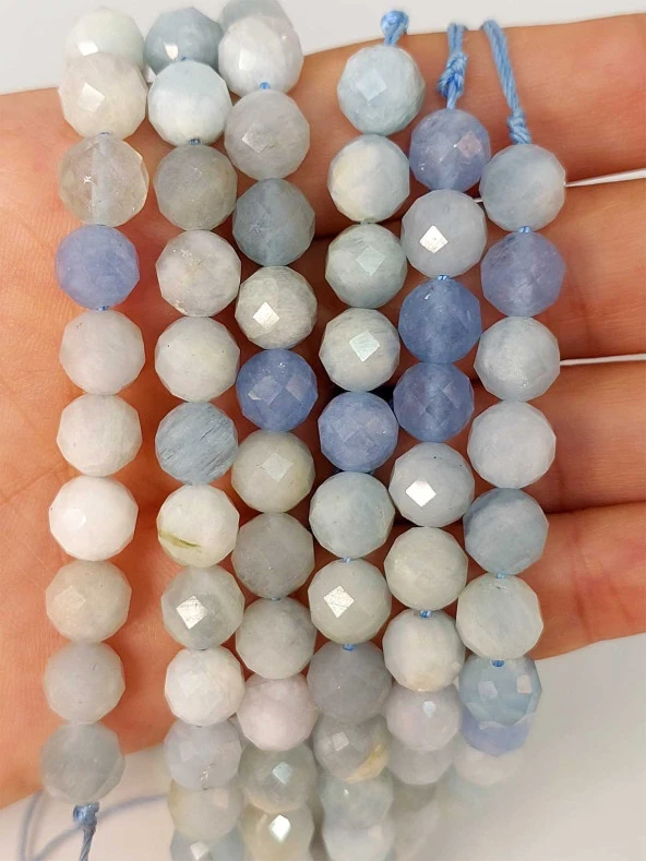 Akuamarin Taşı Faset Kesim 8mm Unisex Bileklik (42520-tek) - Resim 7