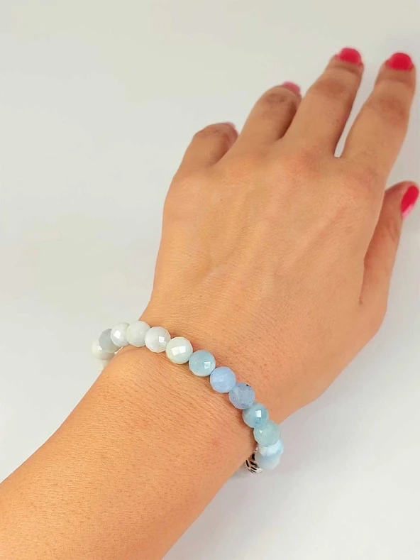 Akuamarin Taşı Faset Kesim 8mm Unisex Bileklik (42520-tek) - Resim 5
