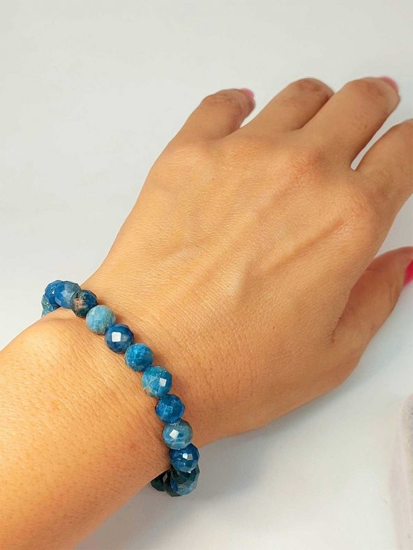 Apatit Taşı Faset Kesim 8mm Unisex Bileklik (42555-tek) - Resim 4