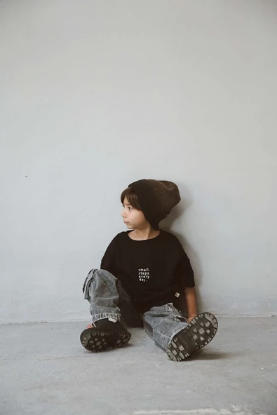 Bisiklet Yaka Nakışlı Oversize T-shirt Bebek Çocuk - 8