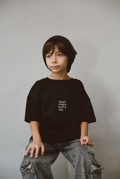 Bisiklet Yaka Nakışlı Oversize T-shirt Bebek Çocuk - 6