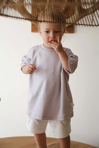 Bisiklet Yaka Nakışlı Oversize T-shirt Bebek Çocuk - 10