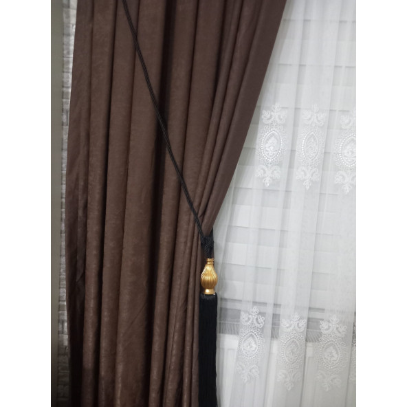 Siyah-Gold Renkli Perde Toplayıcı Evinizin Havasını Değstiricek Perde Tavan Braçolu Perde Süsü Perde Bağı - 4