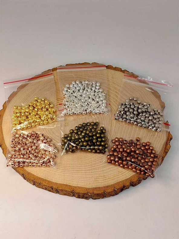 Metal Ara Malzeme 4mm 100 lü Paketler 6 lı Set (toplam 600 boncuk) ürün görseli