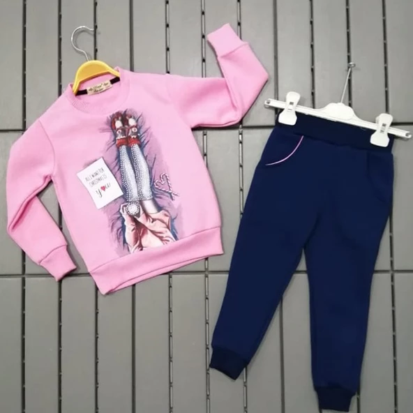 MODAVALS 3 İP ŞARDONLU TAŞ DETAYLI BASKILI KIZ ÇOCUK KOMBİN - 2