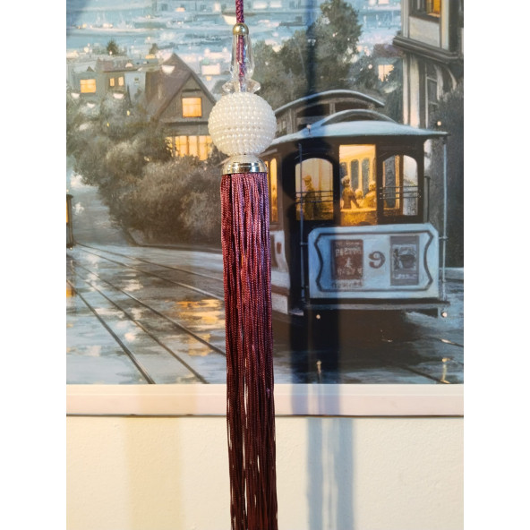 Mor Renkli İnci Perde Orta Süsü Perde Sarkıtı Cam Süsü Orta Püskül