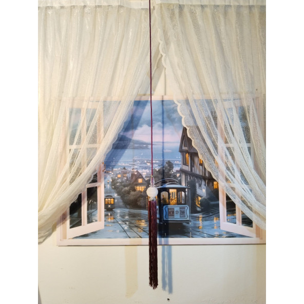 Mor Renkli İnci Perde Orta Süsü Perde Sarkıtı Cam Süsü Orta Püskül - 2