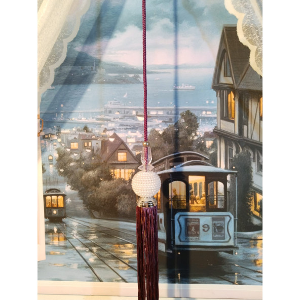 Mor Renkli İnci Perde Orta Süsü Perde Sarkıtı Cam Süsü Orta Püskül - 3