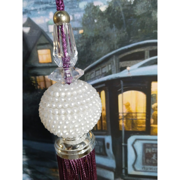 Mor Renkli İnci Perde Orta Süsü Perde Sarkıtı Cam Süsü Orta Püskül - 4