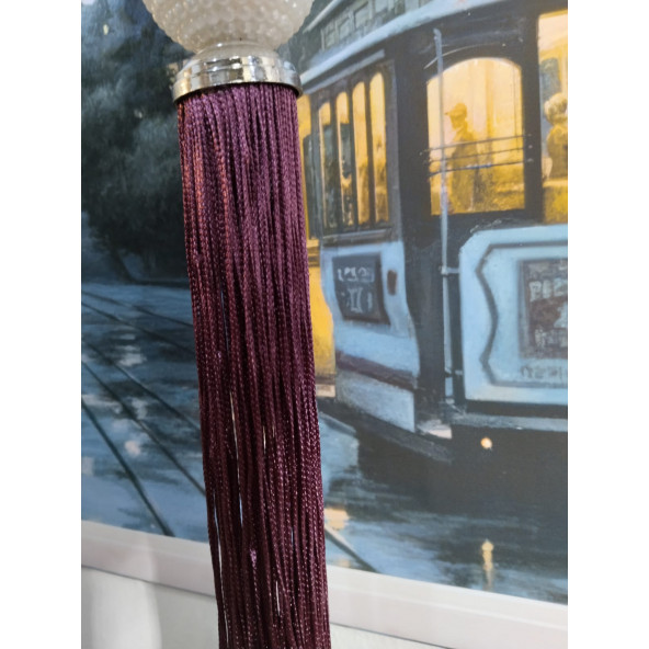 Mor Renkli İnci Perde Orta Süsü Perde Sarkıtı Cam Süsü Orta Püskül - 5