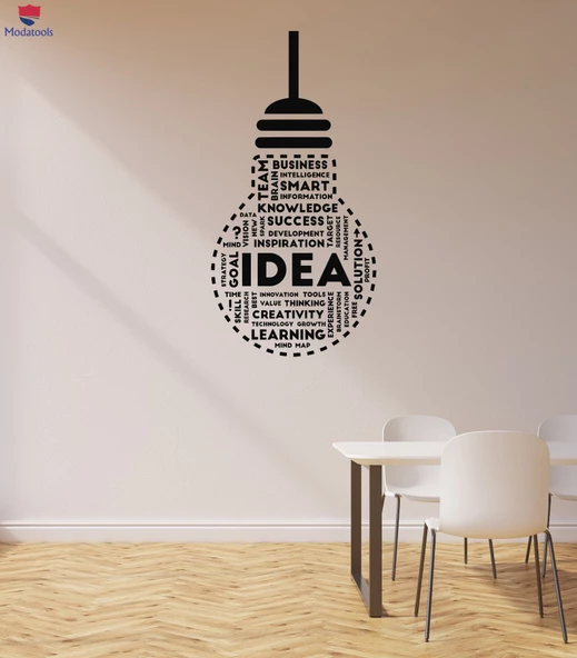 Ofis, Çalışma Odası Duvar Sticker Fikir Ampul Başarı Kelimeler Ofis Alanı Dekorasyon Çıkartmaları