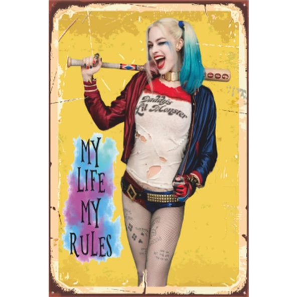 Harley Quinn Benin Hayatım Benim Kurallarım Retro Ahşap Poster-