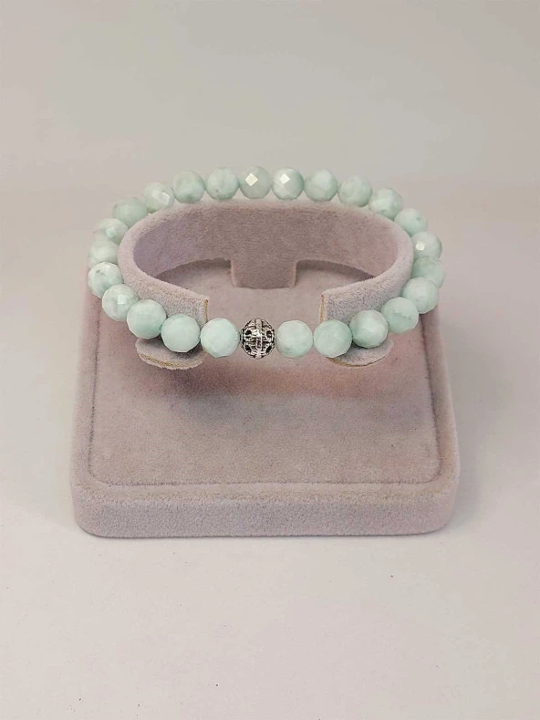 Larimar Taşı Faset Kesim 8mm Unisex Bileklik (42535-tek)