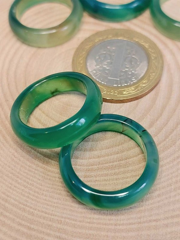 Akik Taşı Yüzük Yeşil Alacalı 6mm Kalınlığında (Standart Ölçü) - Resim 3