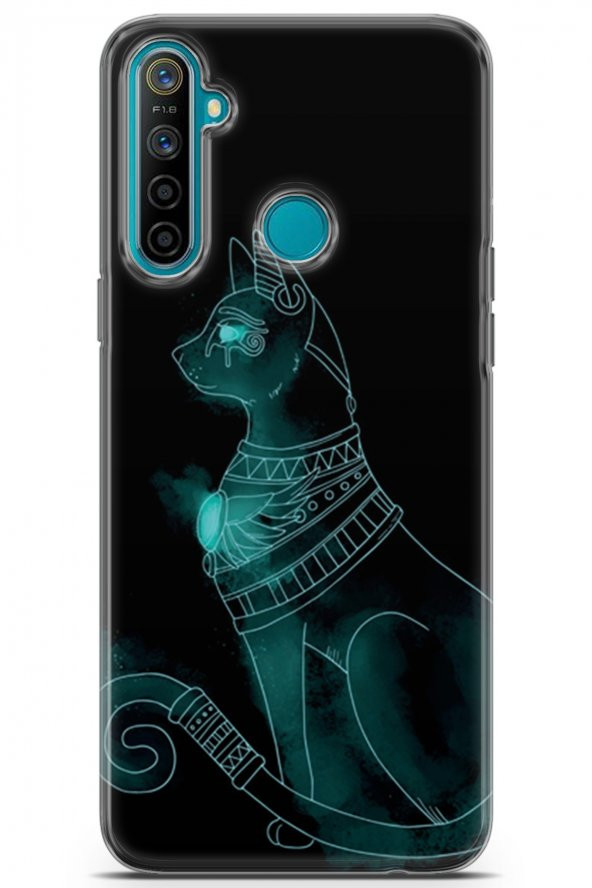 Realme 5i Uyumlu Kılıf Sfenks 01 Yeşil Çizim Telefon Kılıfı Su Yeşili