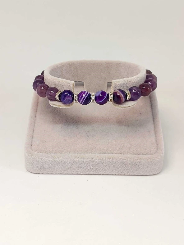 Ametist Ağırlıklı Mor Akik Taşı 8mm Bileklik (Mor Renkler Serisi) - Resim 2