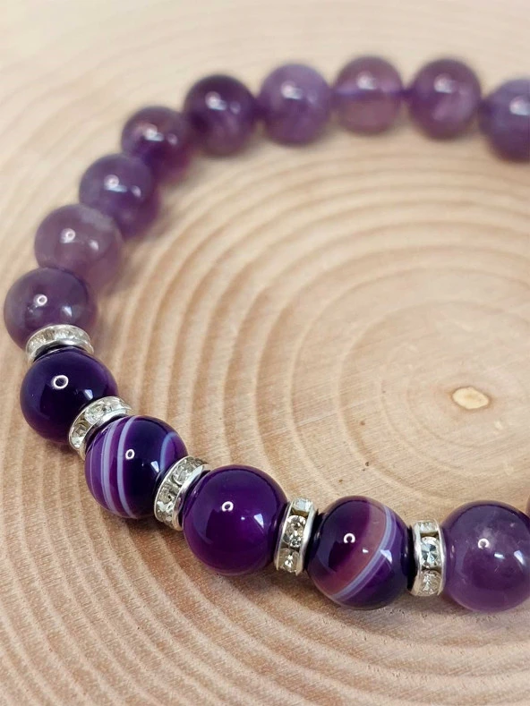 Ametist Ağırlıklı Mor Akik Taşı 8mm Bileklik (Mor Renkler Serisi) - Resim 3
