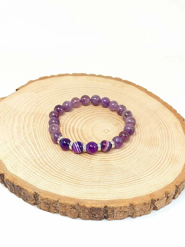 Ametist Ağırlıklı Mor Akik Taşı 8mm Bileklik (Mor Renkler Serisi) - Resim 4