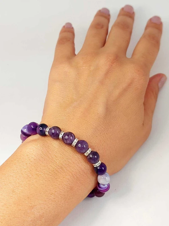 Mor Akik Ağırlıklı Ametist Taşı 8mm Bileklik (Mor Renkler Serisi) ürün görseli