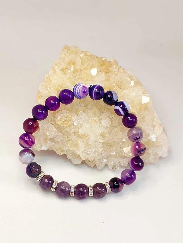 Mor Akik Ağırlıklı Ametist Taşı 8mm Bileklik (Mor Renkler Serisi) - Resim 3