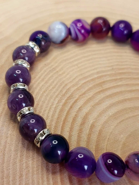 Mor Akik Ağırlıklı Ametist Taşı 8mm Bileklik (Mor Renkler Serisi) - Resim 4