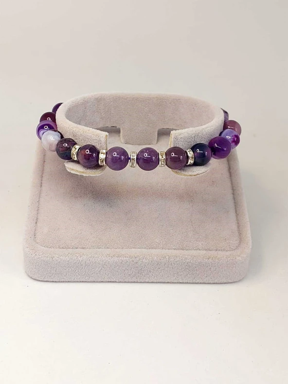 Mor Akik Ağırlıklı Ametist Taşı 8mm Bileklik (Mor Renkler Serisi) - Resim 2