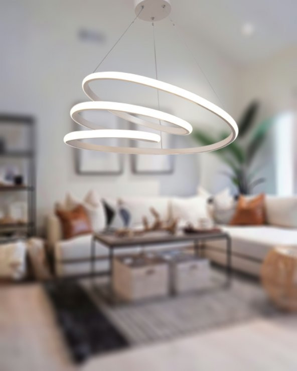 TT Aydınlatma TT301-BY  Yay Modeli Mat Beyaz Led Avize - Resim 3