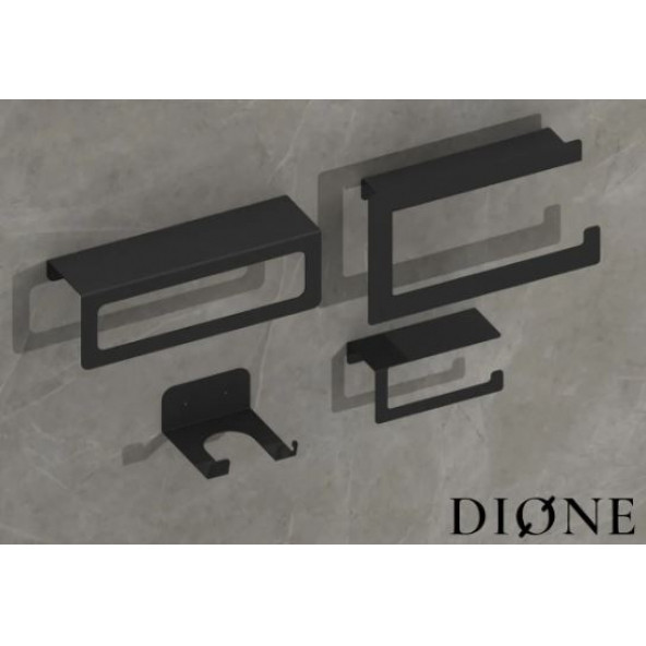 Dione Store 4lü Set, Siyah Tuvalet Kağıtlığı, Havlu Askısı, Fön Makinesi Tutacağı, Rulo Peçetelik