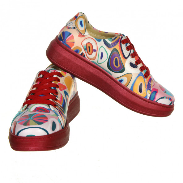 6504 Geometric Desen Kırmızı Taban Sneaker