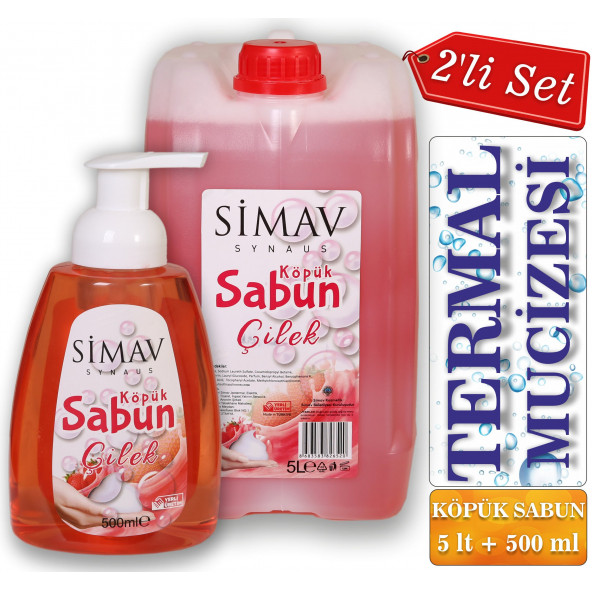 SİMAV Termal Sulu Çilek Özlü Köpük Sabun Seti 2'li - 5 Lt + 500 ml