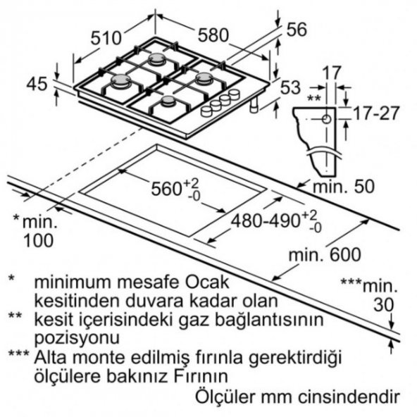 PROFILO OB36P6B80D DOĞALGAZLI ANKASTRE 4GG SIYAH EMAYE OCAK - 3