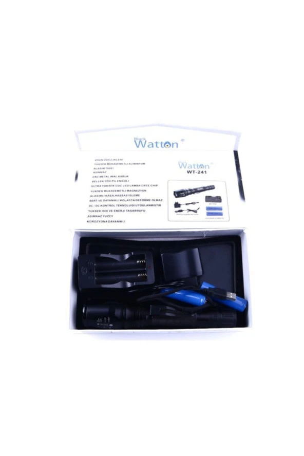 Watton Toptanbulurum Profesyonel Tx6 Şarjlı Zoomlu El Feneri Watton Wt-241 - 2