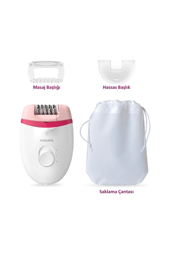 Philips BRE255/05 Kablolu Epilatör,Bacak İçin Kullanım,Işık Özellikli,3 Ek Parçalı,2 Hız Ayarı