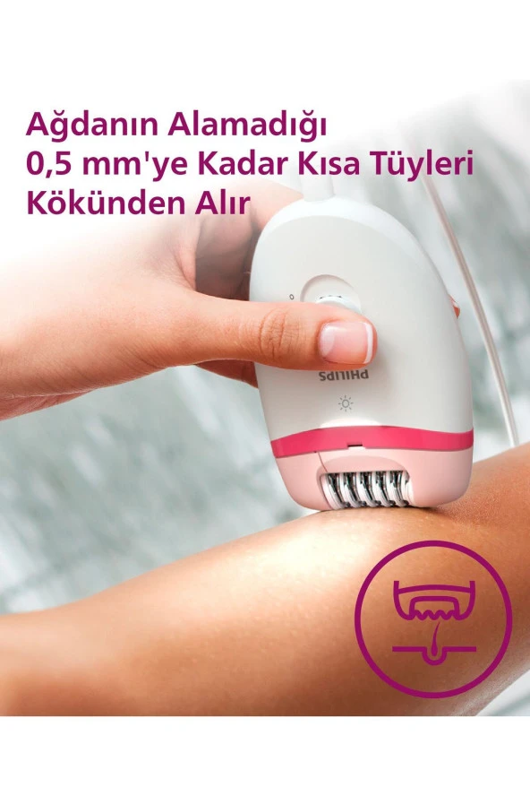 Philips BRE255/05 Kablolu Epilatör,Bacak İçin Kullanım,Işık Özellikli,3 Ek Parçalı,2 Hız Ayarı - 2