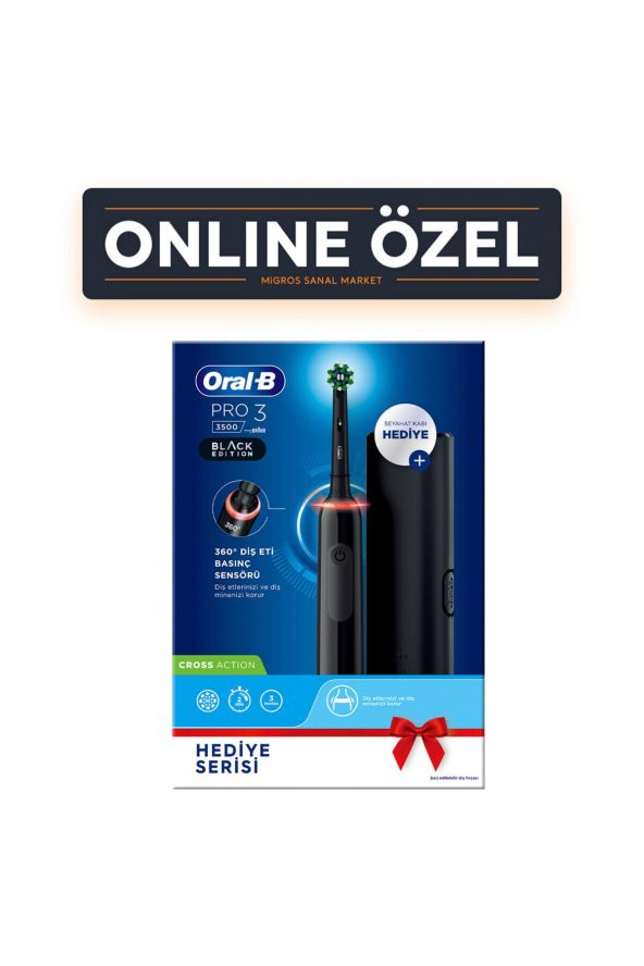 Oral-B Pro 3500 Şarjlı Diş Fırçası Siyah + Seyehat Kabı