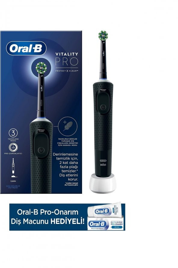 Oral-B Şarjlı Elektrikli Diş Fırçası Vitality Pro Siyah +Pro Onarım 50ml Diş Macunu