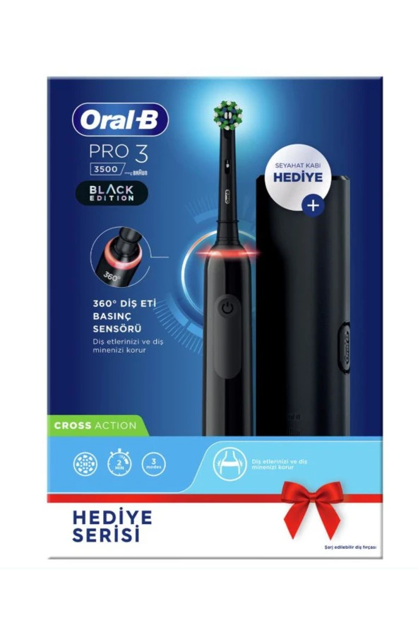 Oral-B Pro 3500 Şarj Edilebilir Diş Fırçası Siyah + Başlık