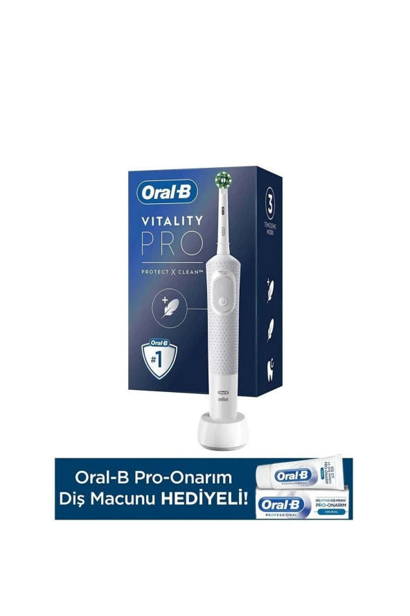 Oral-B Şarjlı Elektrikli Diş Fırçası Vitality Pro Beyaz +Pro Onarım 50ml Diş Macunu